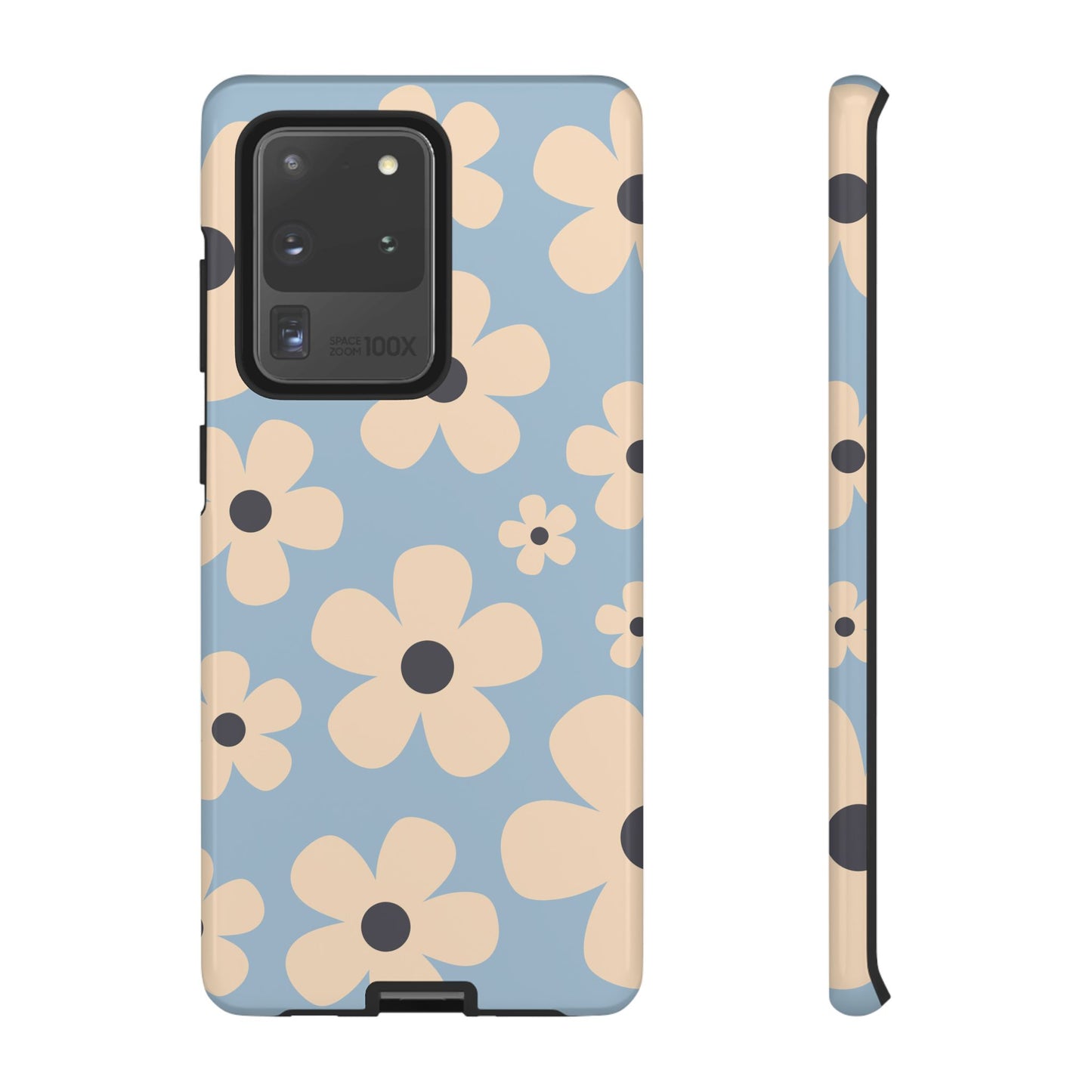 Samsung Galaxy S20 Ultra / Glossy Phone Case - Cute Light Blue & Cream Daisy Pattern Phone Case