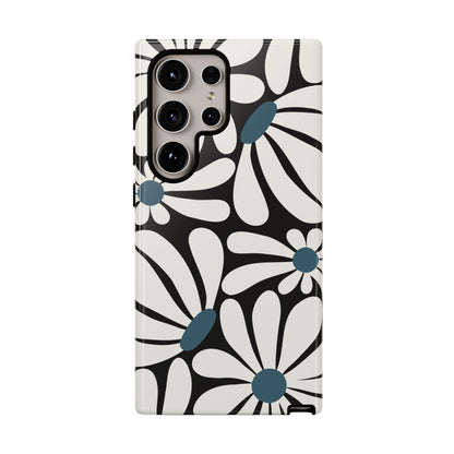 Retro Black Daisy Pattern Phone Case - Black Phone Case - Samsung Galaxy S24 Ultra / Glossy