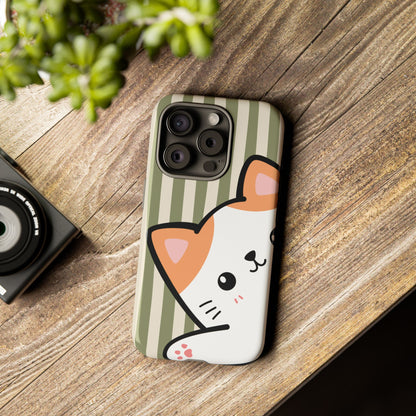 Playful Peakaboo Cat with Green Stripe Pattern Phone Case - Green Phone Case