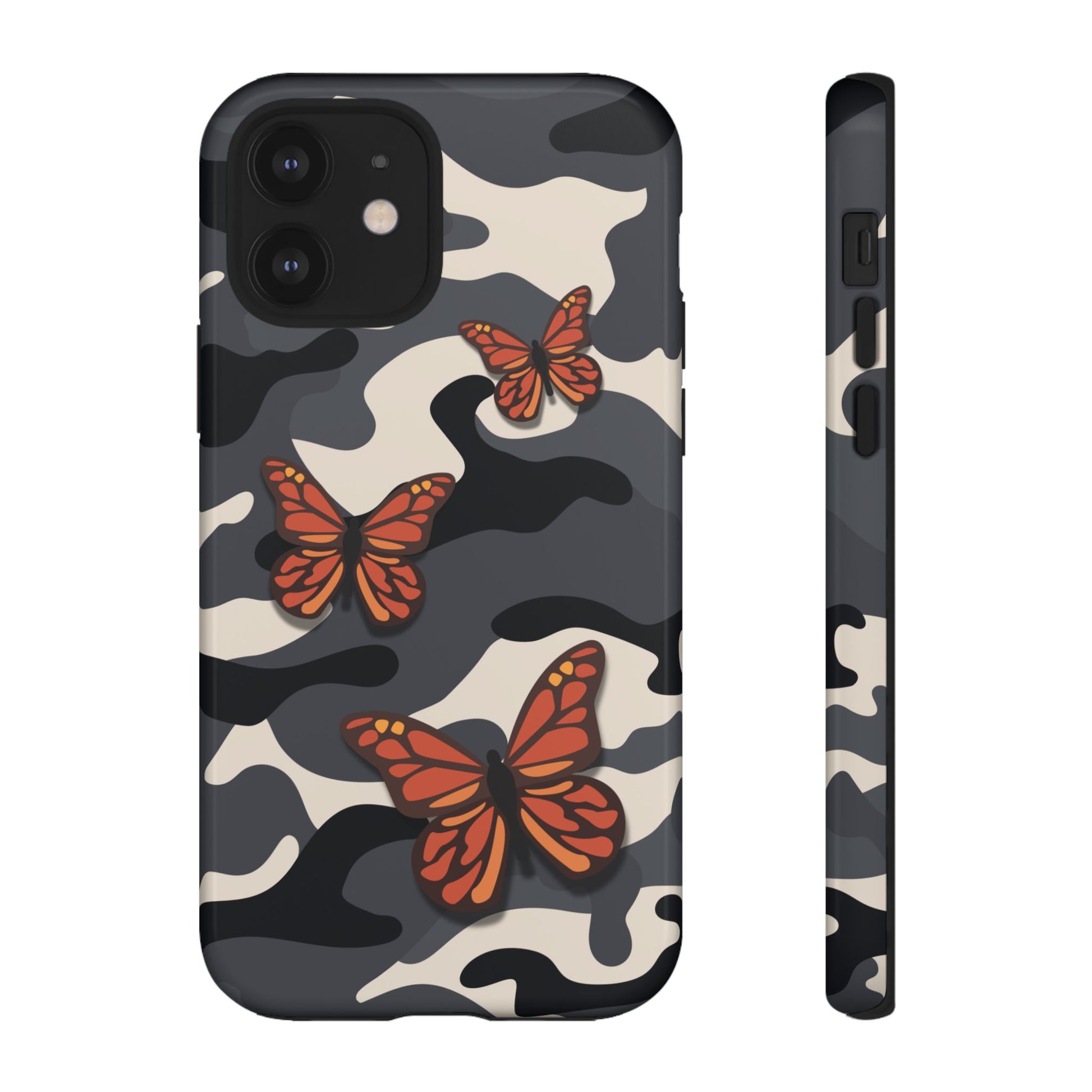 Black & Orange Butterfly Camo Phone Case - Black Phone Case - iPhone 12 / Glossy