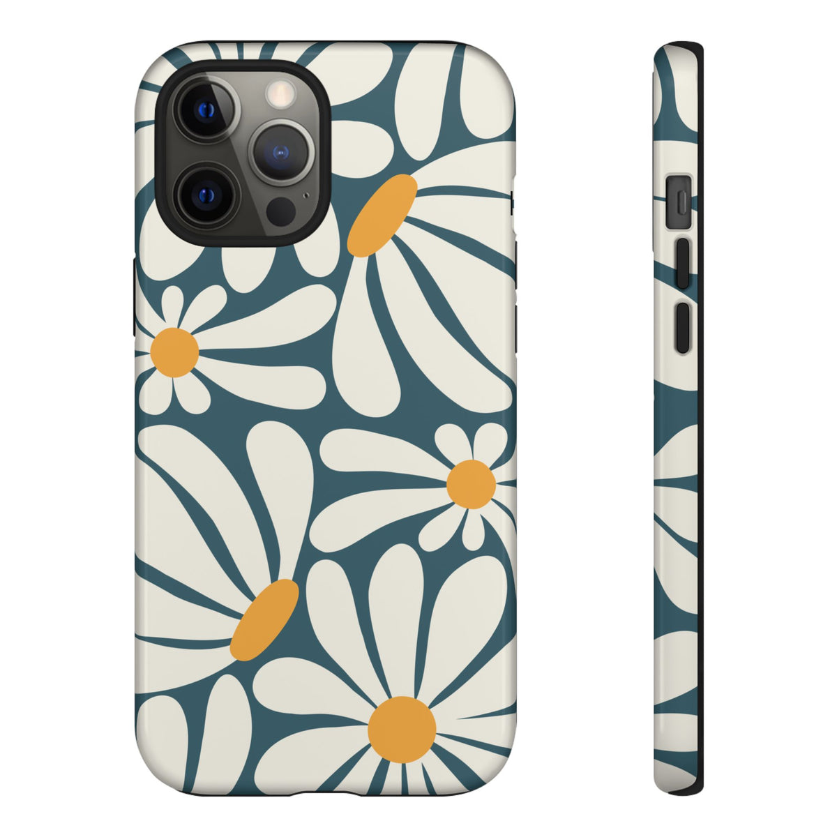 Retro Blue Daisy Pattern Phone Case - Blue Phone Case - iPhone 12 Pro Max / Glossy