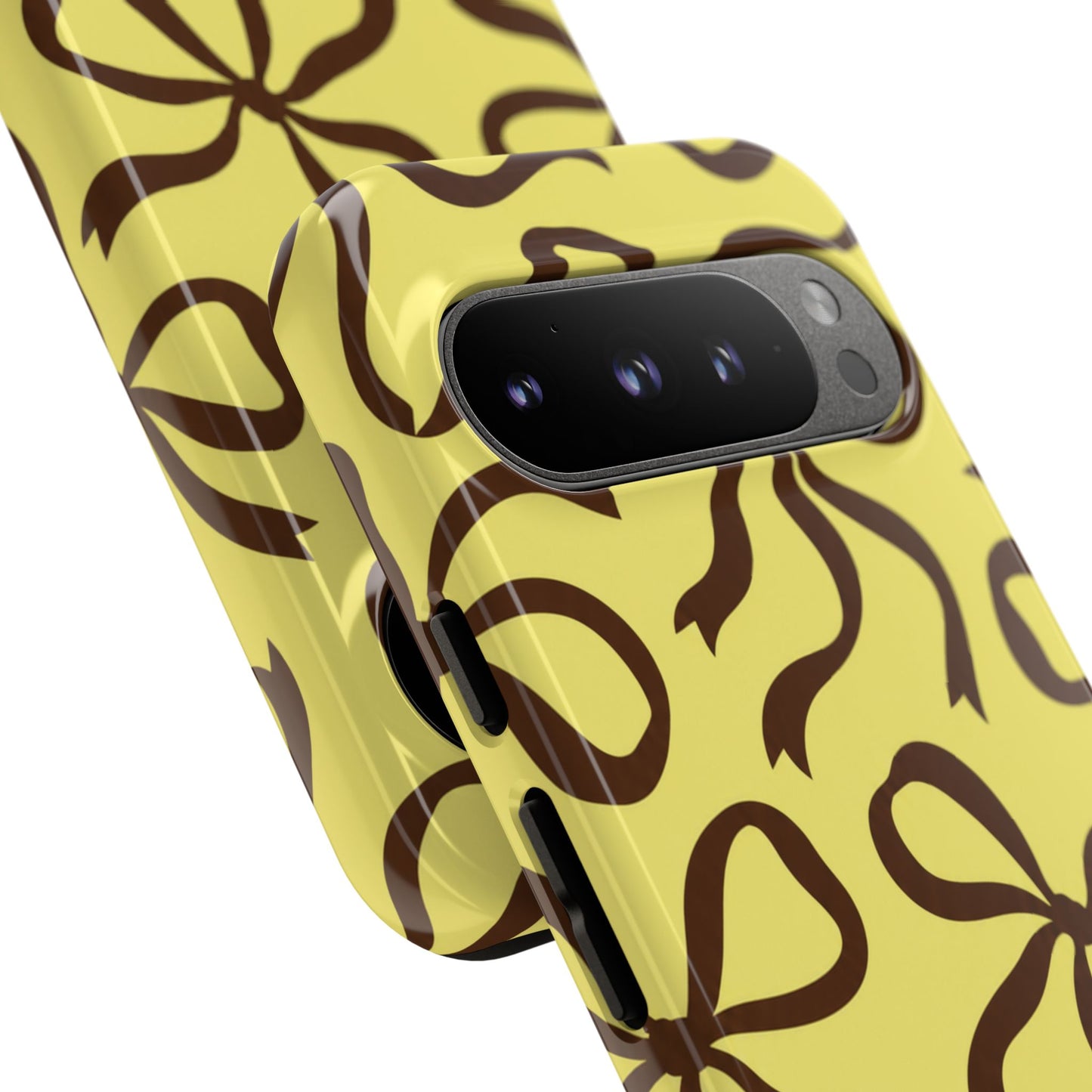 Bold Butter Yellow and Chocolate Brown Bow Pattern Phone Case