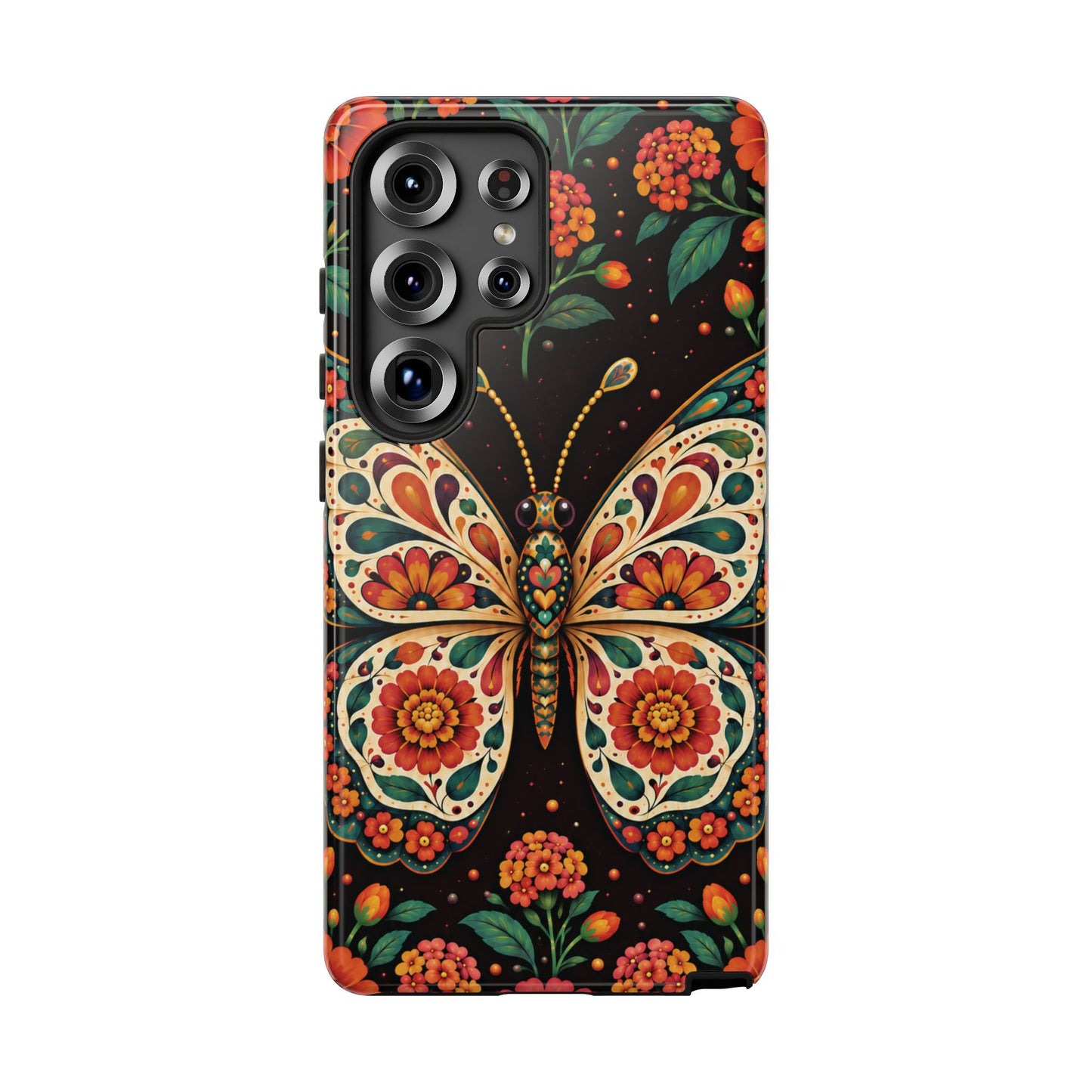 Vibrant Terracotta and Teal Calavera Butterfly Phone Case - Multicolor Phone Case - Samsung Galaxy S25 Ultra / Glossy