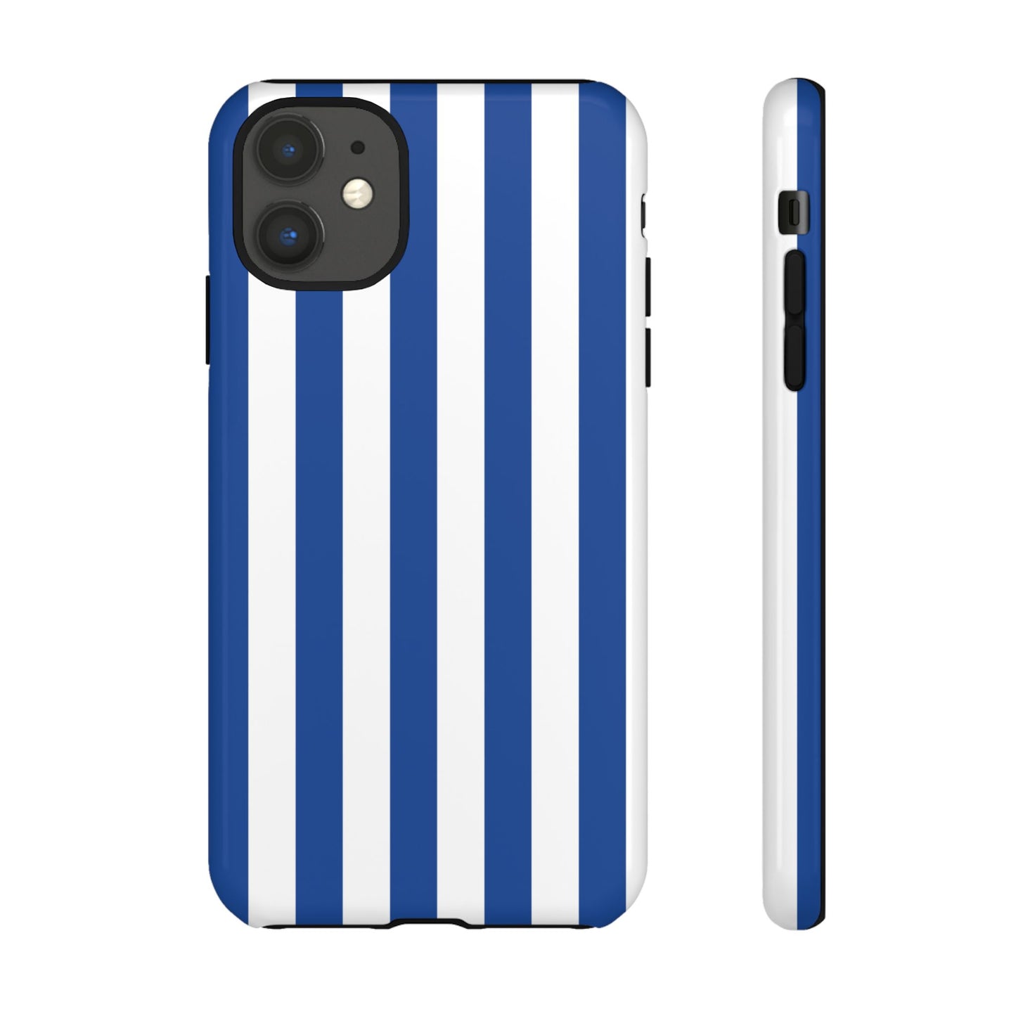 iPhone 11 / Glossy Phone Case - Simple Blue & White Stripe Pattern Phone Case