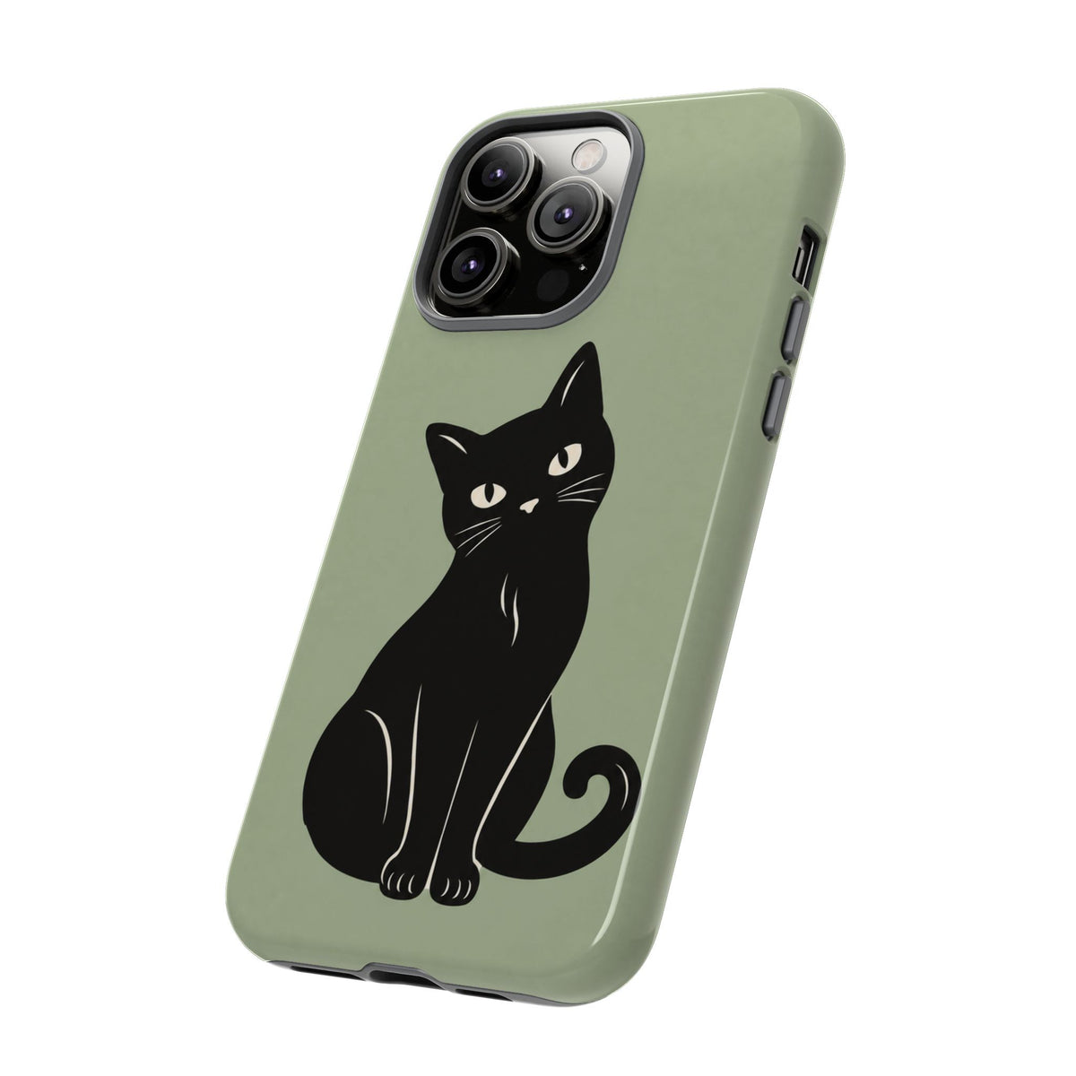 Minimalist Sage Green & Black Cat Phone Case