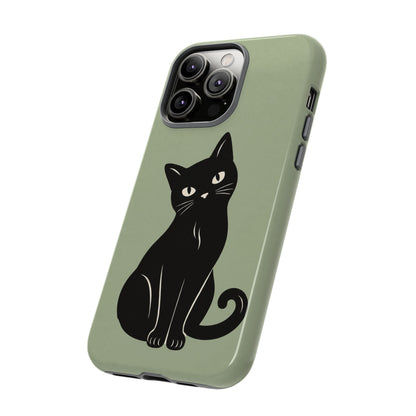 Minimalist Sage Green & Black Cat Phone Case
