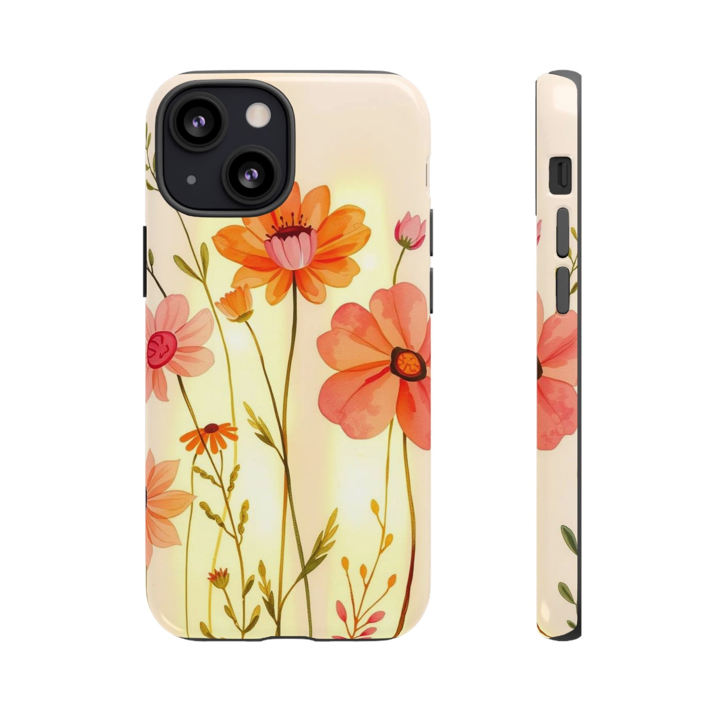 iPhone 13 Mini / Glossy Phone Case - Watercolour Bunch of Wildflowers Design Phone Case