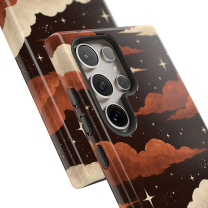 Illustrated Burnt Orange Clouds & Stars Phone Case