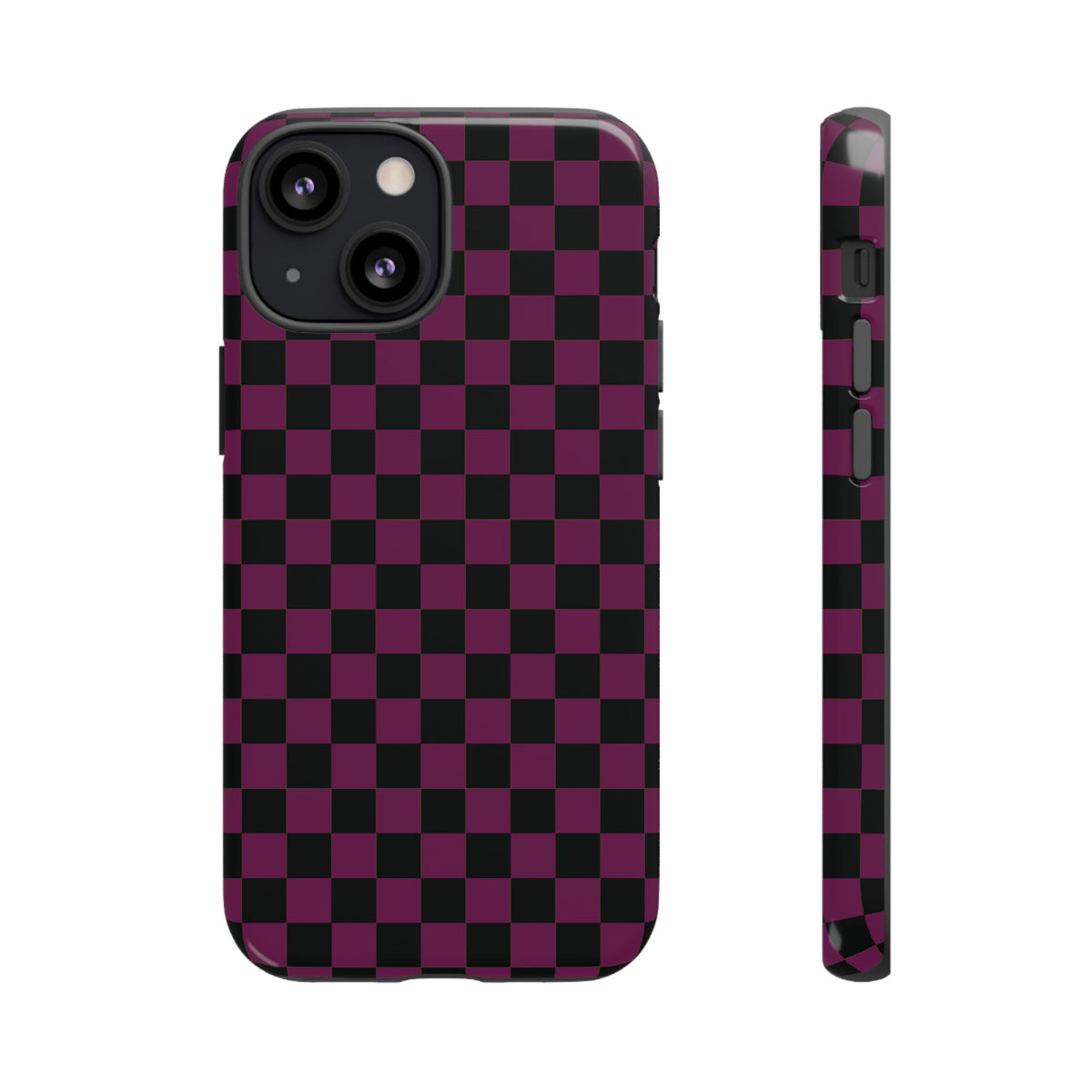 Trendy Plum & Black Small Checked Pattern Phone Case - Purple Phone Case - iPhone 13 Mini / Glossy
