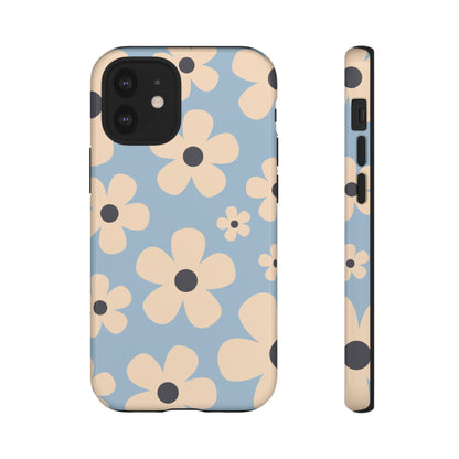 iPhone 12 Mini / Glossy Phone Case - Cute Light Blue & Cream Daisy Pattern Phone Case