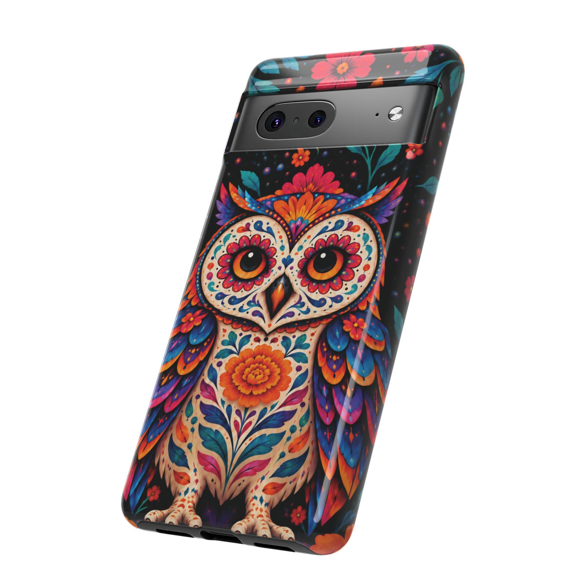 Vibrant Orange and Turquoise Calavera Owl Phone Case - Multicolor Phone Case
