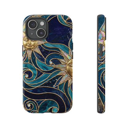 Elegant Teal & Gold Celestial Suns Phone Case