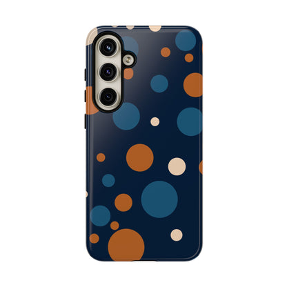 Samsung Galaxy S24 Plus / Glossy Phone Case - ’Bold Navy Blue & Orange / White Dot Pattern’ Phone Case