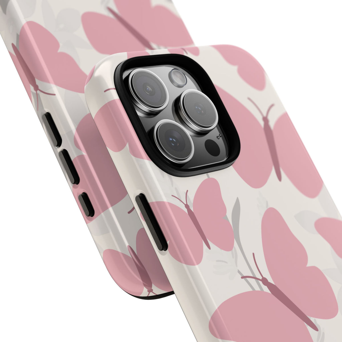 Minimalist Cream & Pink Butterfly Pattern Phone Case - White Phone Case
