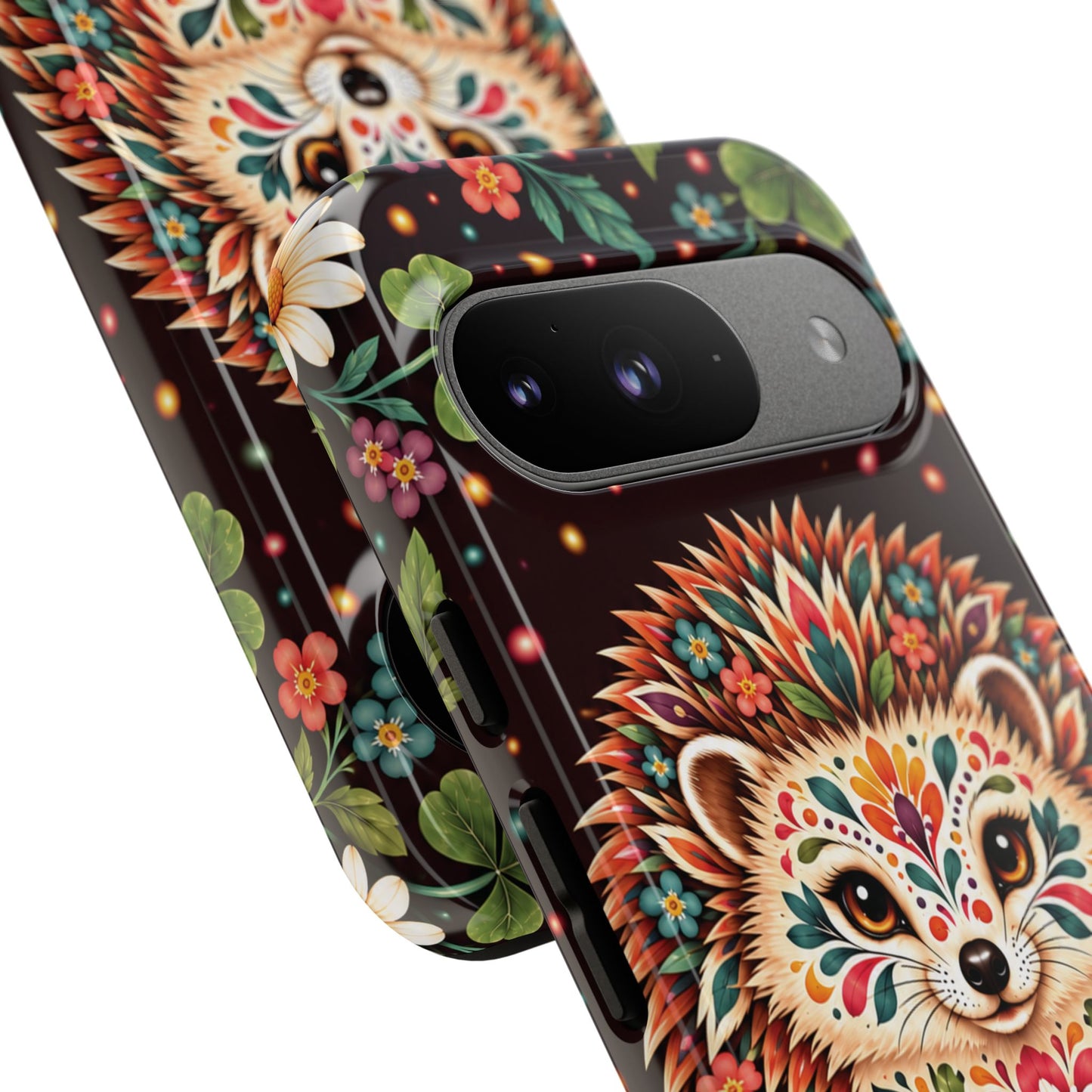 Vibrant Terracotta and Teal Calavera Hedgehog Phone Case - Multicolor Phone Case