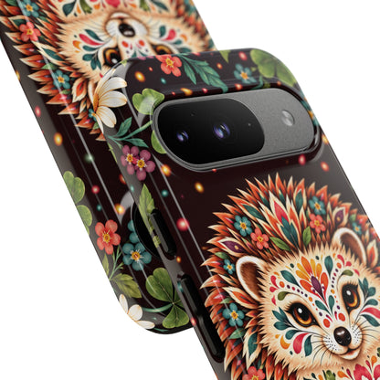Vibrant Terracotta and Teal Calavera Hedgehog Phone Case - Multicolor Phone Case
