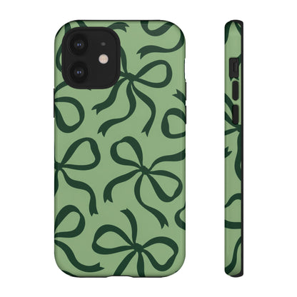 Bold Sage Green and Forest Green Bow Pattern Phone Case