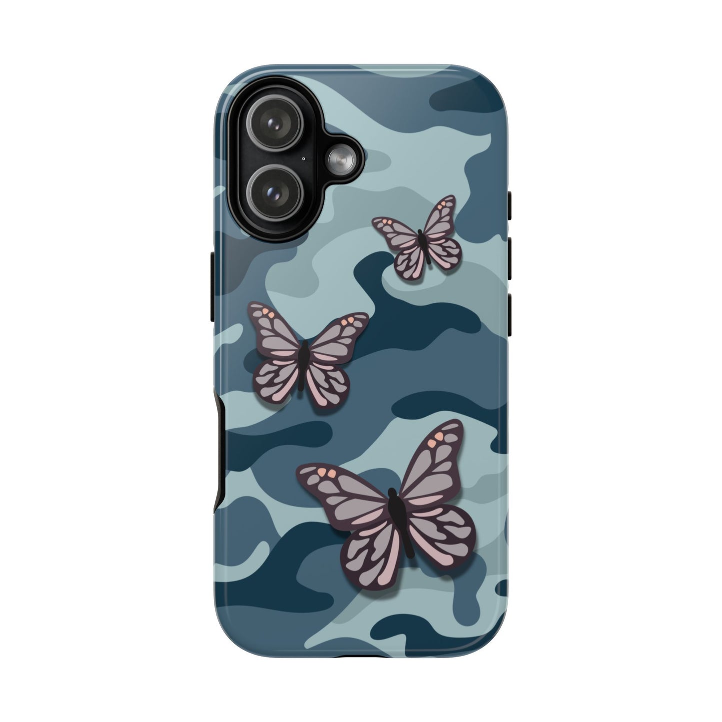 Dark Blue Butterfly Camo Phone Case - Blue Phone Case - iPhone 17 / Glossy