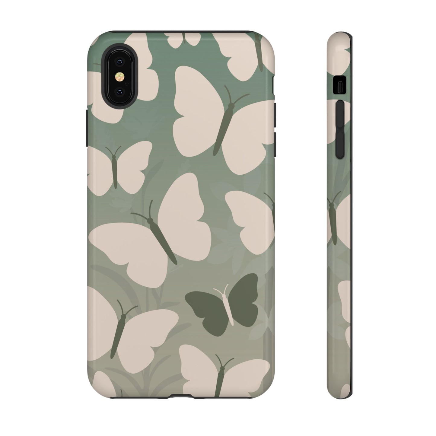 iPhone XS MAX / Glossy Phone Case - Minimalist Light Green Butterfly Pattern Phone Case