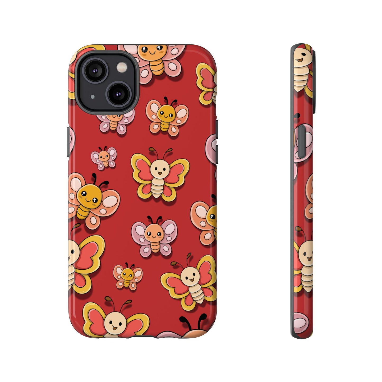 iPhone 14 Plus / Glossy Phone Case - Red Butterfly Sticker Design Phone Case