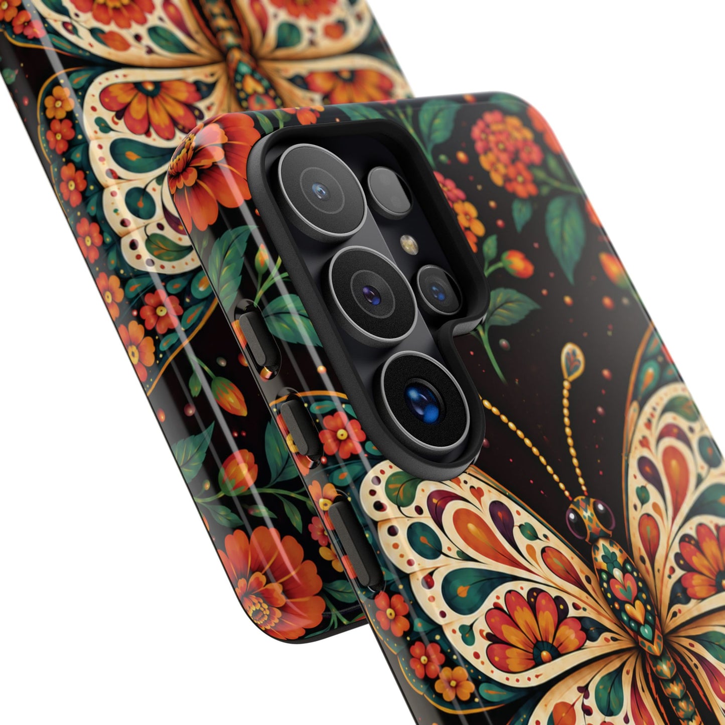 Vibrant Terracotta and Teal Calavera Butterfly Phone Case - Multicolor Phone Case