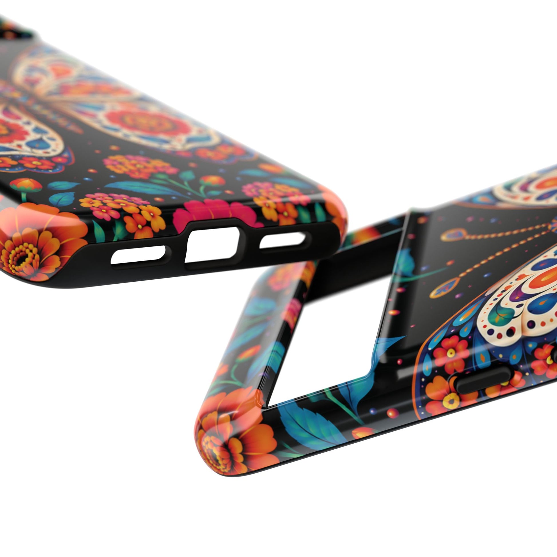 Vibrant Orange and Turquoise Calavera Butterfly Phone Case - Multicolor Phone Case