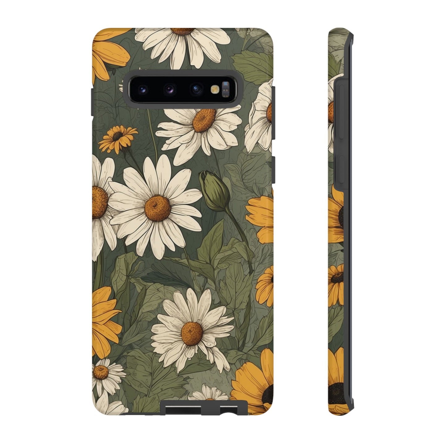 Samsung Galaxy S10 Plus / Glossy Phone Case - Boho Chic Daisies Floral Pattern ’White & Yellow’ Phone Case