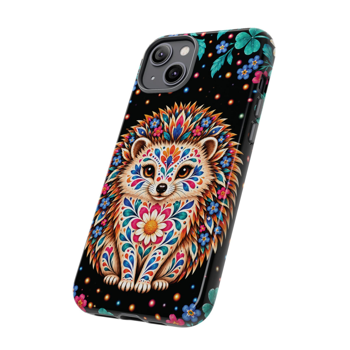Vibrant Orange and Turquoise Calavera Hedgehog Phone Case - Multicolor Phone Case