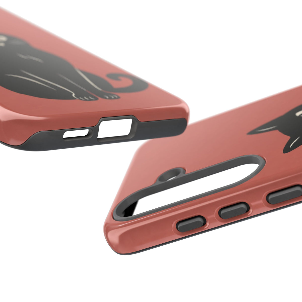 Minimalist Coral Red & Black Cat Phone Case