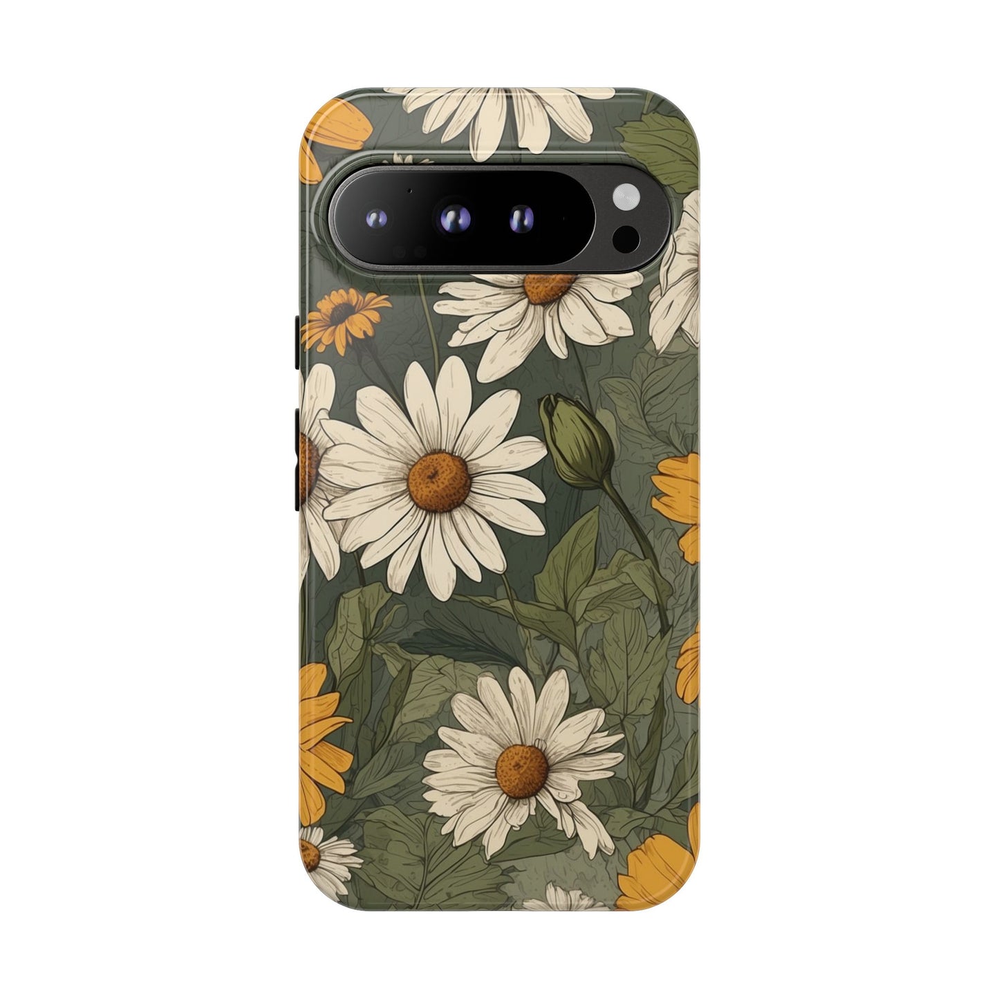 Google Pixel 9 Pro XL / Glossy Phone Case - Boho Chic Daisies Floral Pattern ’White & Yellow’ Phone Case