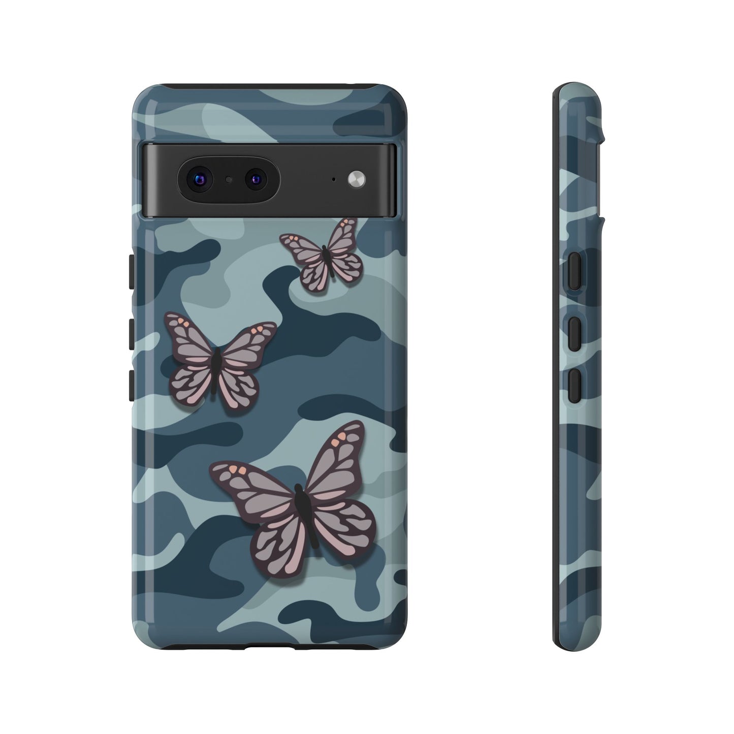 Dark Blue Butterfly Camo Phone Case - Blue Phone Case - Google Pixel 7 / Glossy