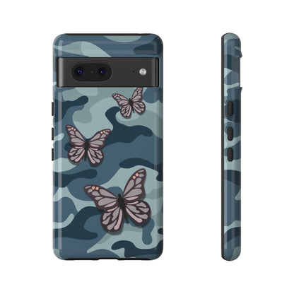 Dark Blue Butterfly Camo Phone Case - Blue Phone Case - Google Pixel 7 / Glossy