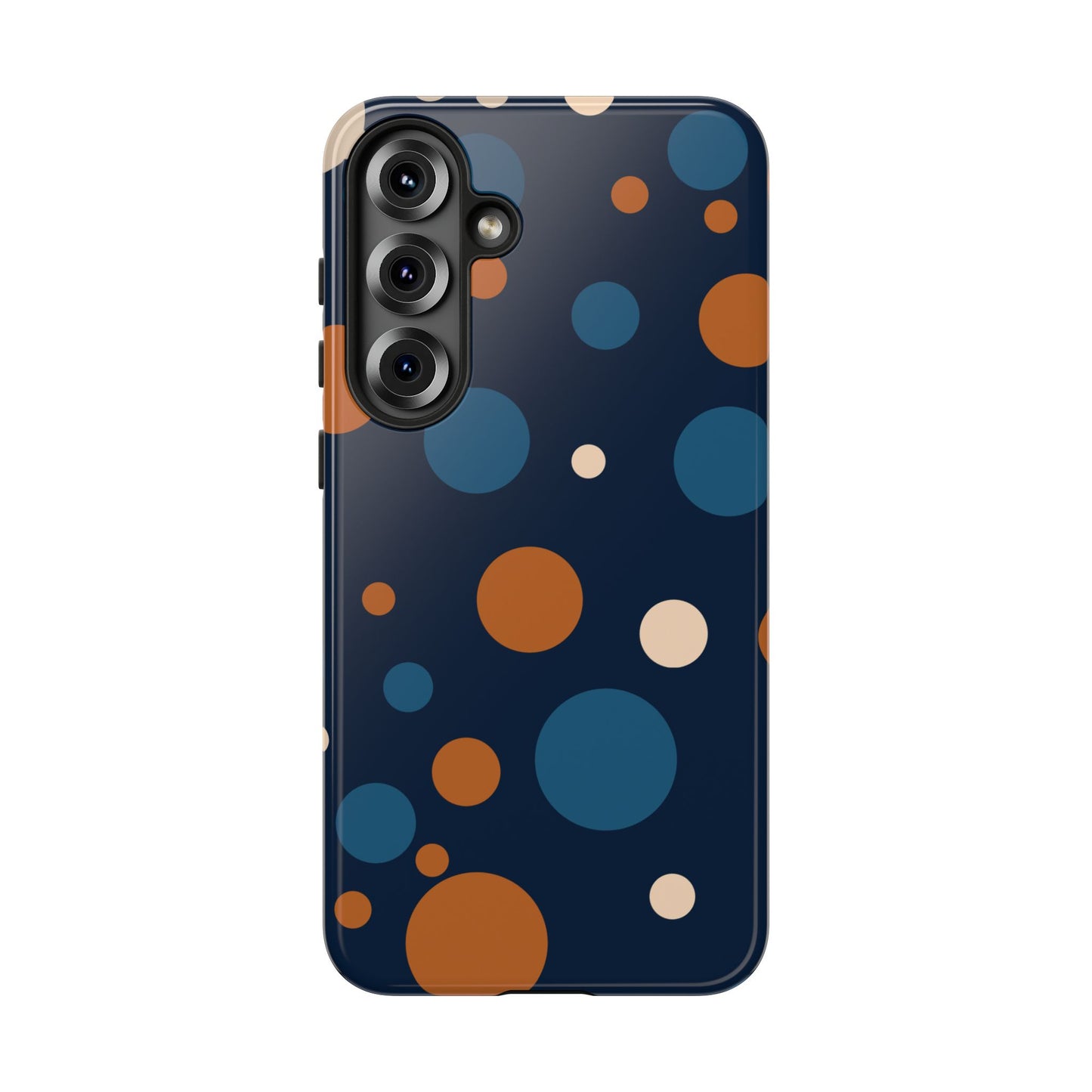 Samsung Galaxy S25 Plus / Glossy Phone Case - ’Bold Navy Blue & Orange / White Dot Pattern’ Phone Case