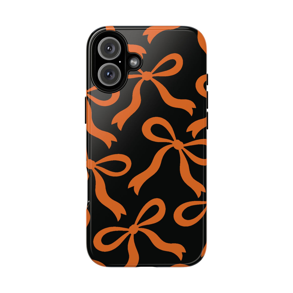 Bold Black and Burnt Orange Bow Pattern Phone Case - Black Phone Case - iPhone 16 Plus / Glossy
