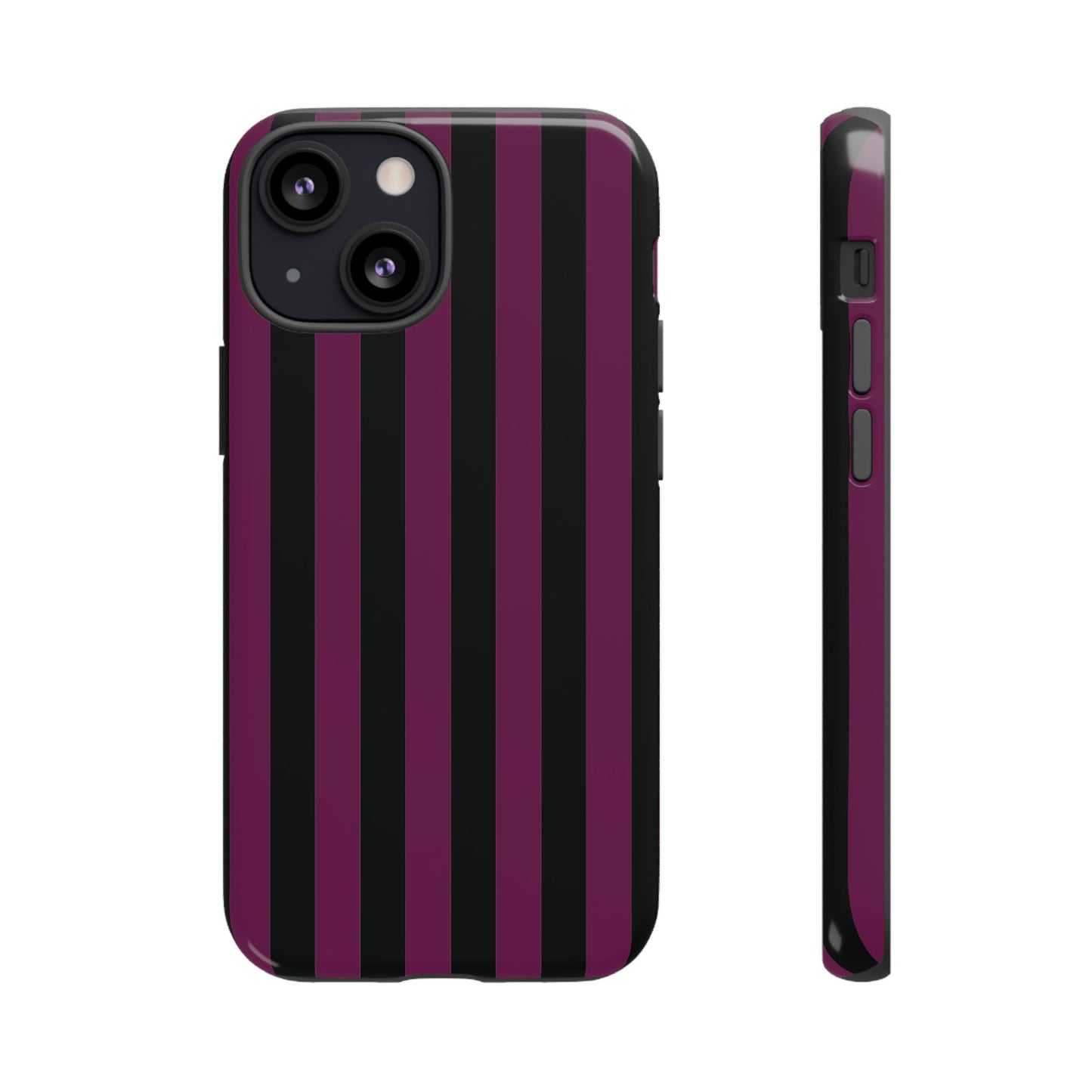 iPhone 13 Mini / Glossy Phone Case - Trendy Plum & Black Stripe Pattern Phone Case