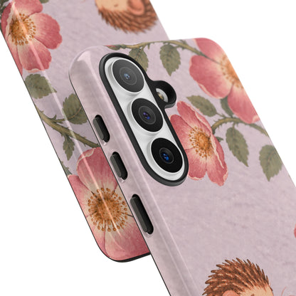 Whimsical Lilac Hedgehog and Wild Rose Phone Case - Purple Phone Case