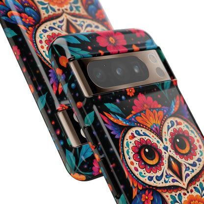 Vibrant Orange and Turquoise Calavera Owl Phone Case - Multicolor Phone Case