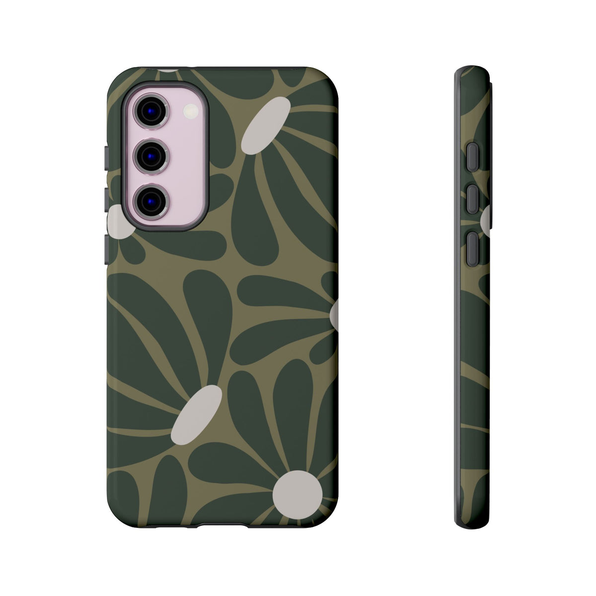 Retro Olive Green Daisy Pattern Phone Case - Green Phone Case - Samsung Galaxy S23 Plus / Glossy