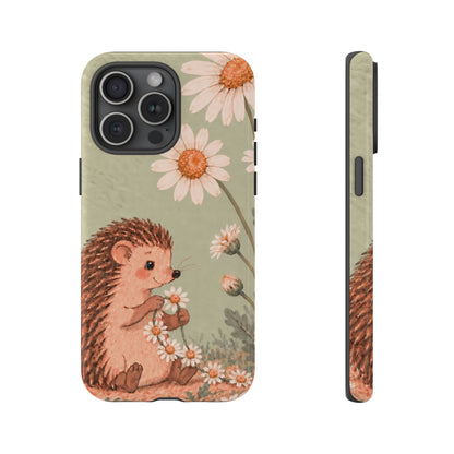 Whimsical Sage Green Hedgehog and Daisy Chain Phone Case - Green Phone Case - iPhone 15 Pro Max / Glossy