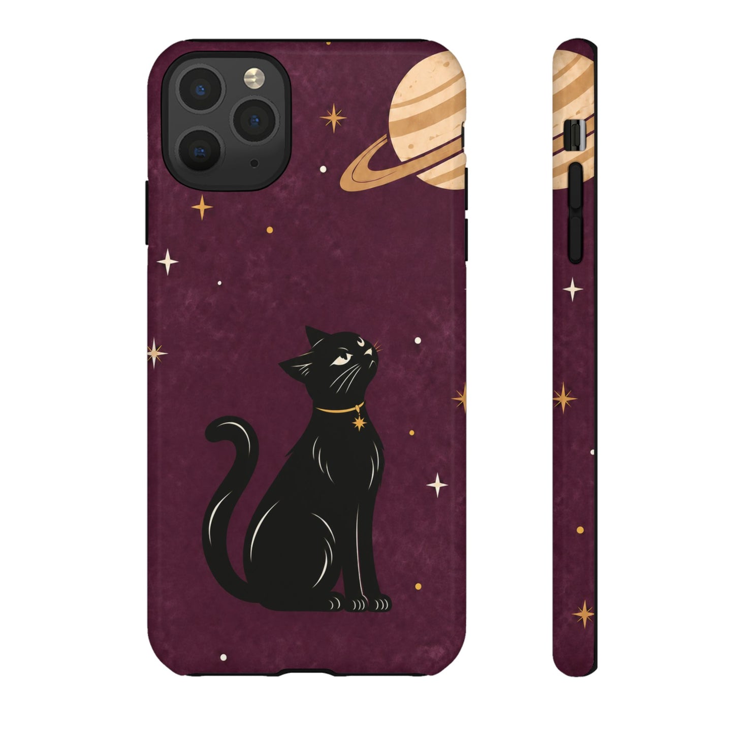 Whimsical Plum Celestial Black Cat Phone Case