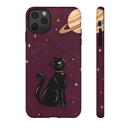 Whimsical Plum Celestial Black Cat Phone Case