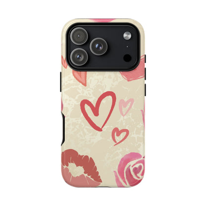 Cute Pink Heart & Rose Pattern Phone Case - Pink Phone Case - iPhone 17 Pro / Glossy