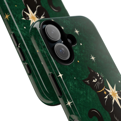Forest Green Celestial Black Cat Phone Case - Green Phone Case