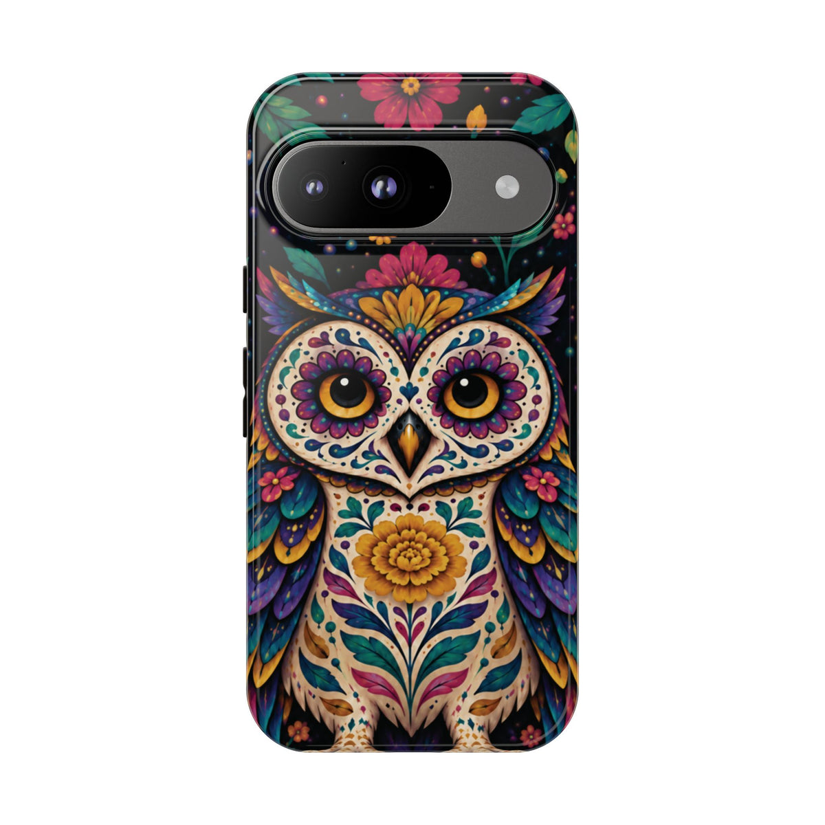 Vibrant Purple and Teal Calavera Owl Phone Case - Multicolor Phone Case - Google Pixel 9 / Glossy