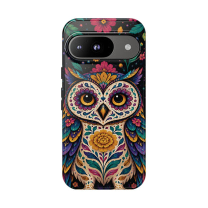 Vibrant Purple and Teal Calavera Owl Phone Case - Multicolor Phone Case - Google Pixel 9 / Glossy