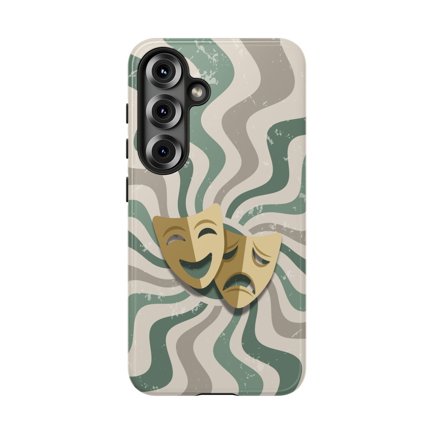 Samsung Galaxy S25 / Glossy Phone Case - Comedy & Tragedy Masks – Green Minimal Retro Wave Phone Case