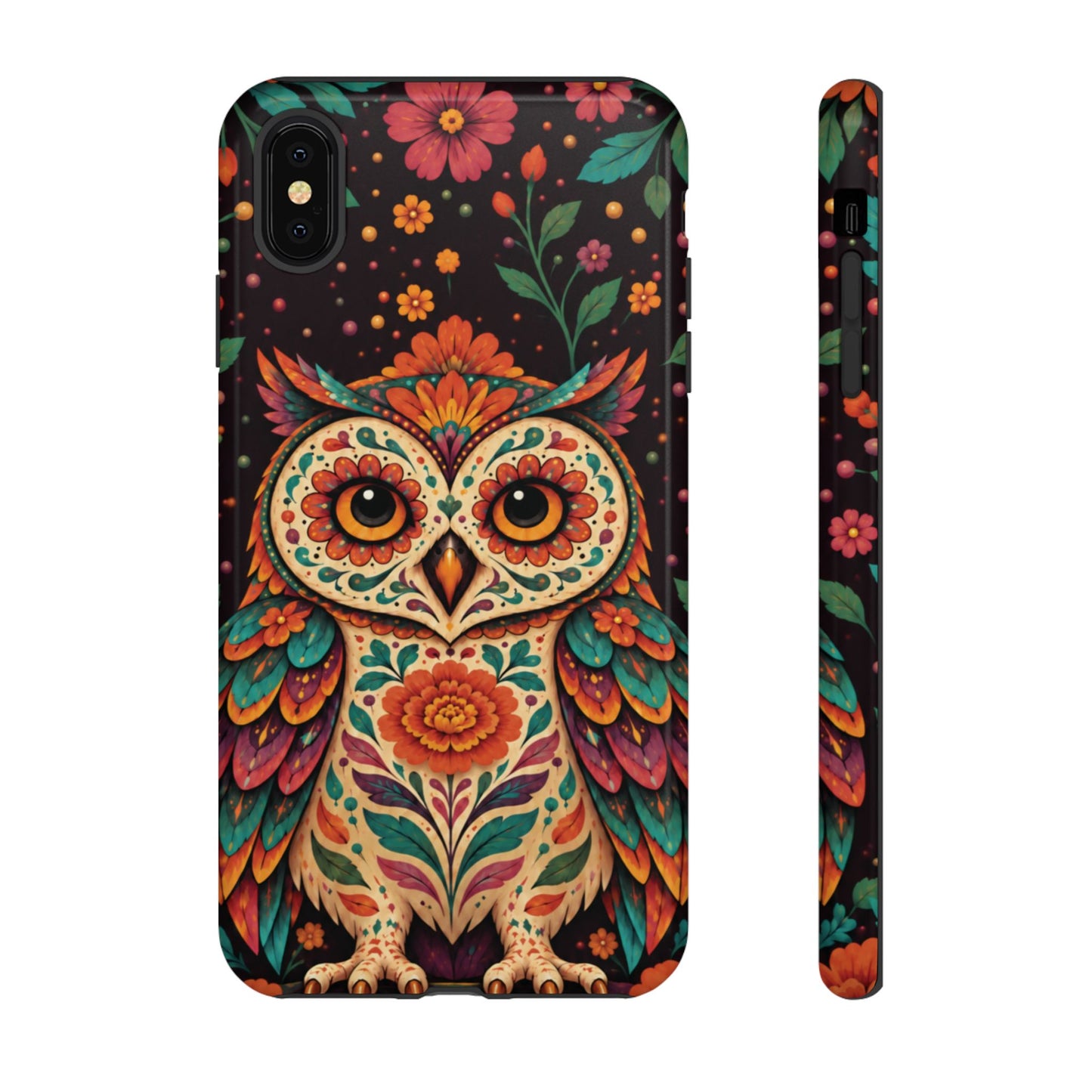 Vibrant Terracotta and Teal Calavera Owl Phone Case - Multicolor Phone Case - iPhone XS MAX / Glossy