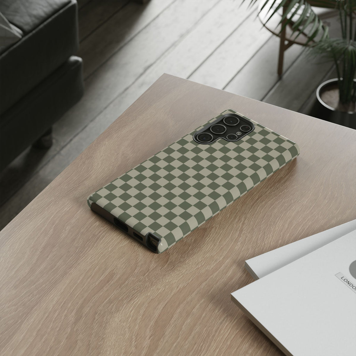 Bold Olive Green Checked Pattern Phone Case - Green Phone Case