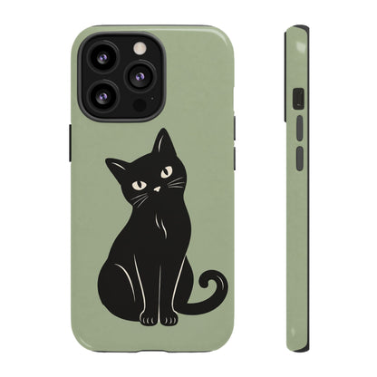 Minimalist Sage Green & Black Cat Phone Case