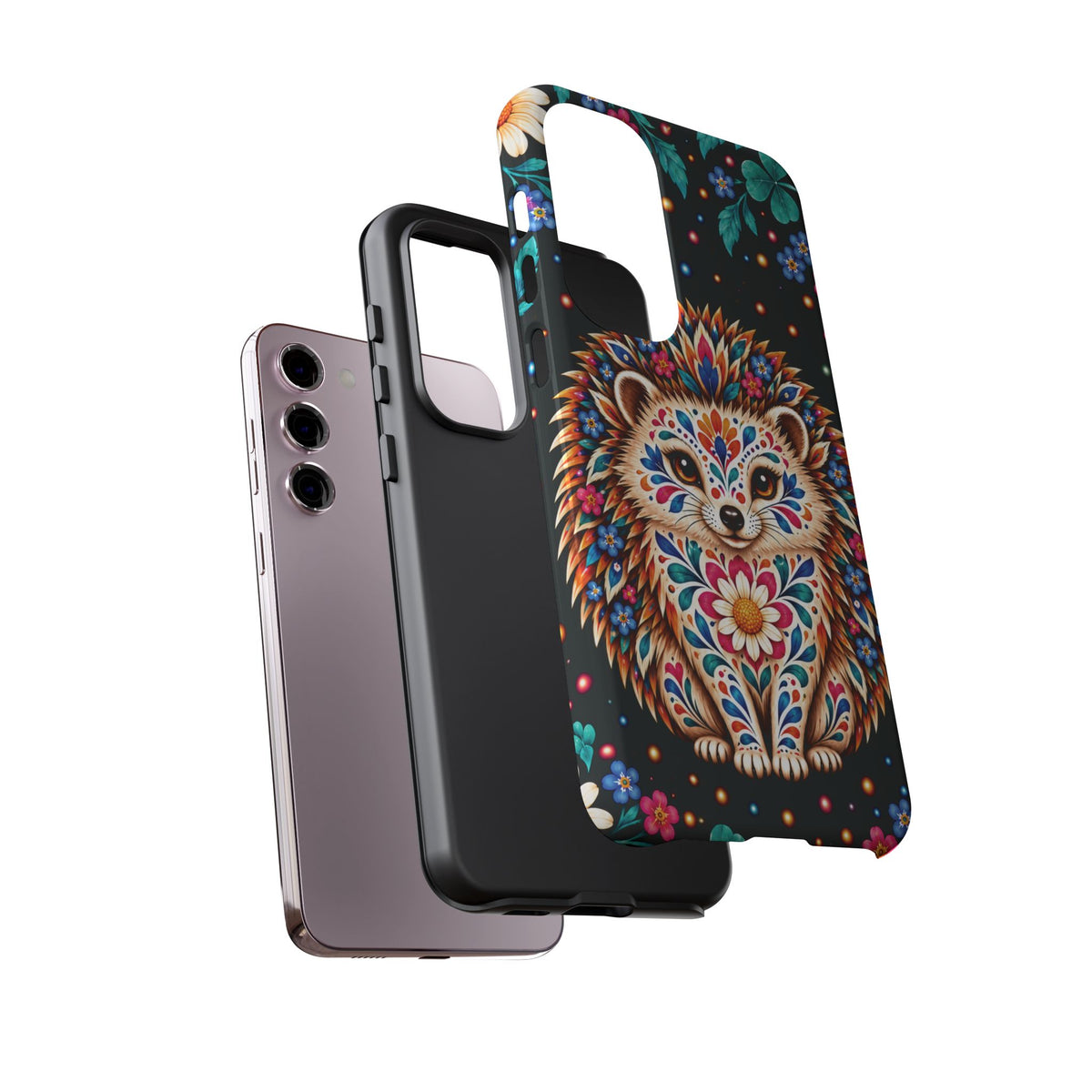 Vibrant Orange and Turquoise Calavera Hedgehog Phone Case - Multicolor Phone Case
